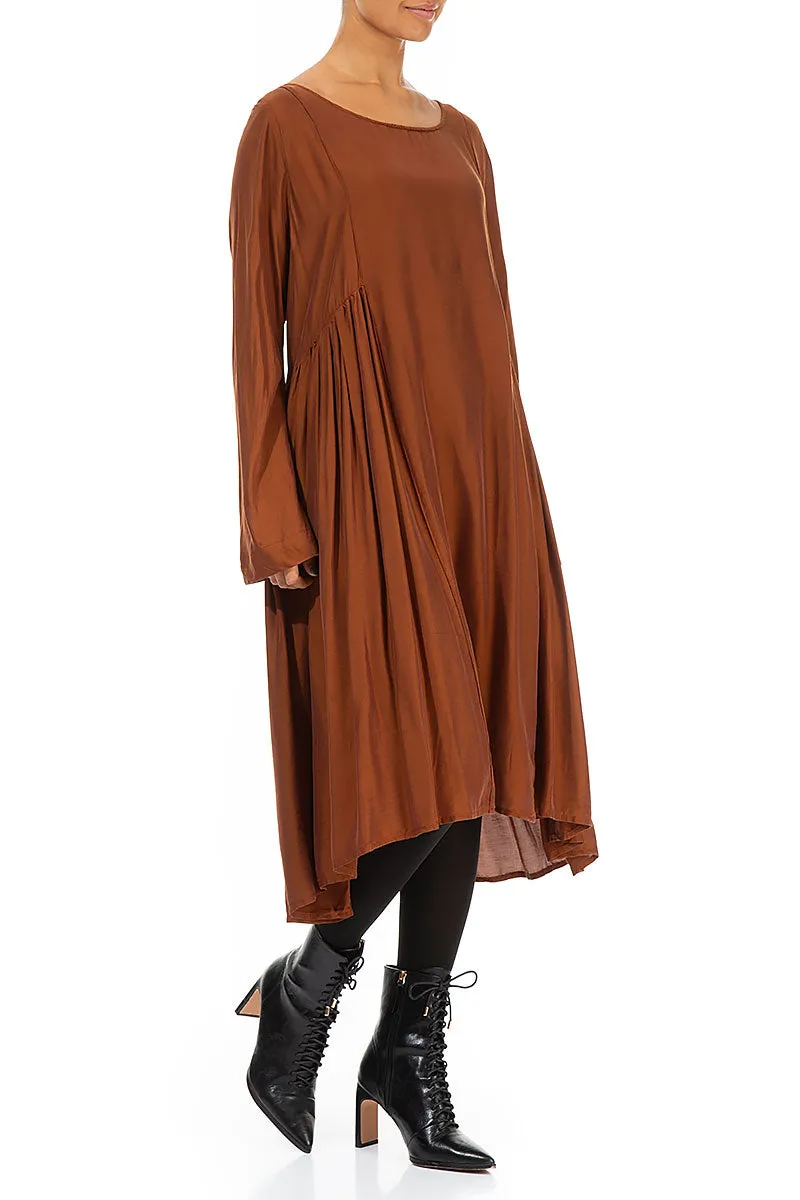 Ruched Cinnamon Silk Bamboo Dress