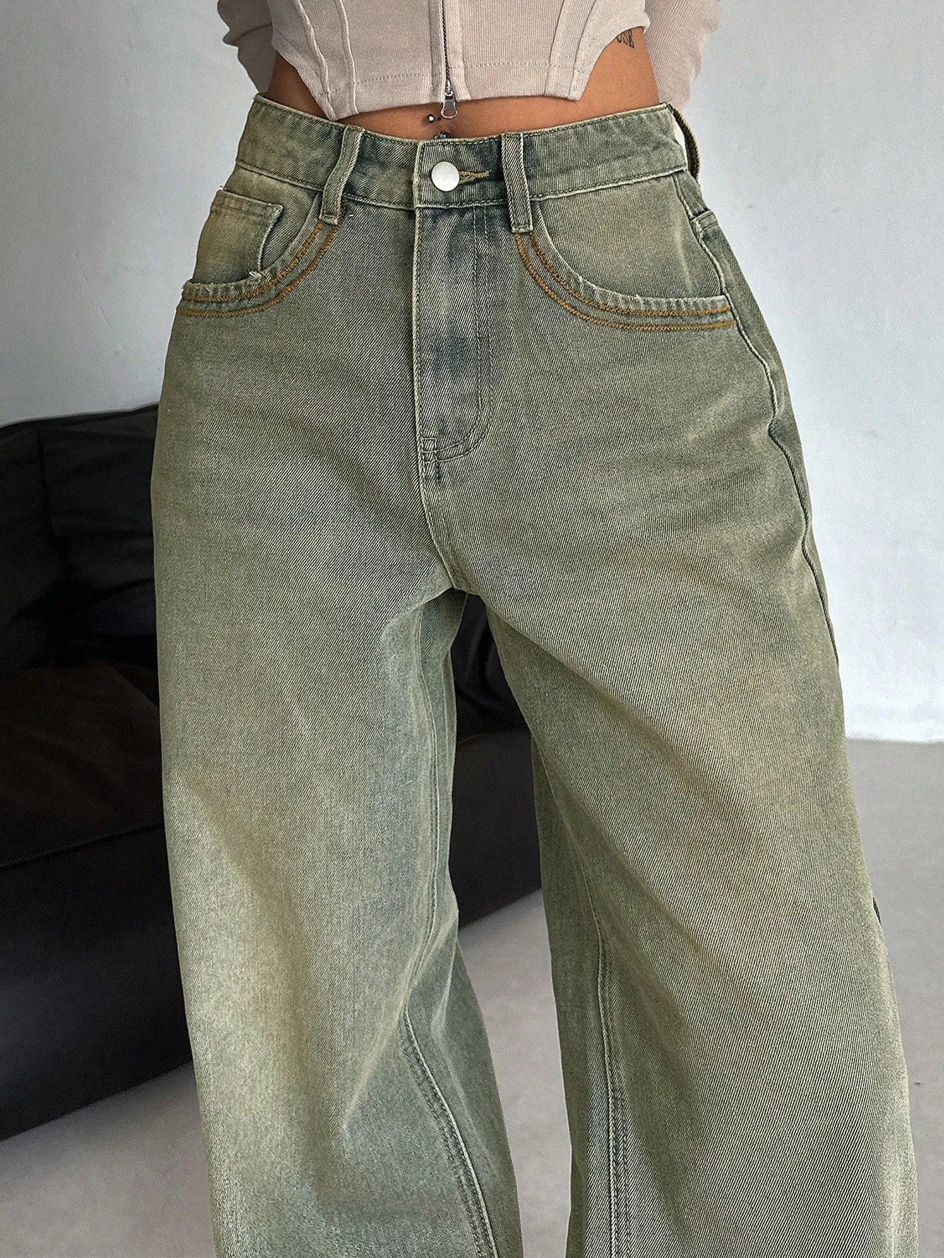 Rust Fade Baggy Wide Leg Jeans