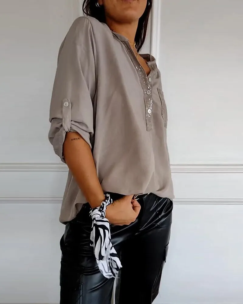 Sequin patchwork loose casual top