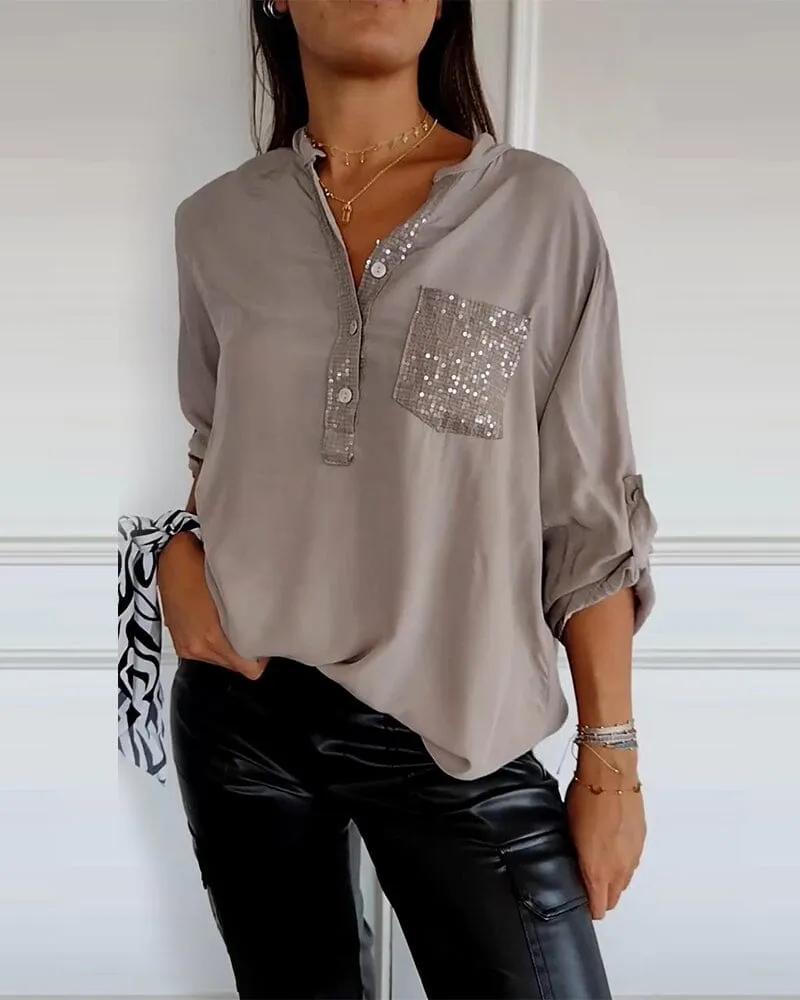 Sequin patchwork loose casual top