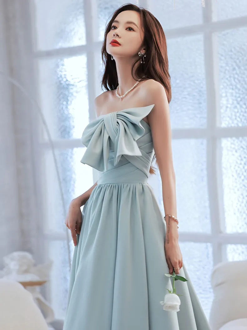 Simple Backless Blue Long Prom Dresses, Blue Bridesmaid Dresses