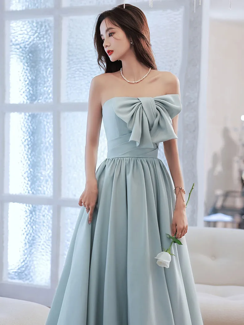 Simple Backless Blue Long Prom Dresses, Blue Bridesmaid Dresses