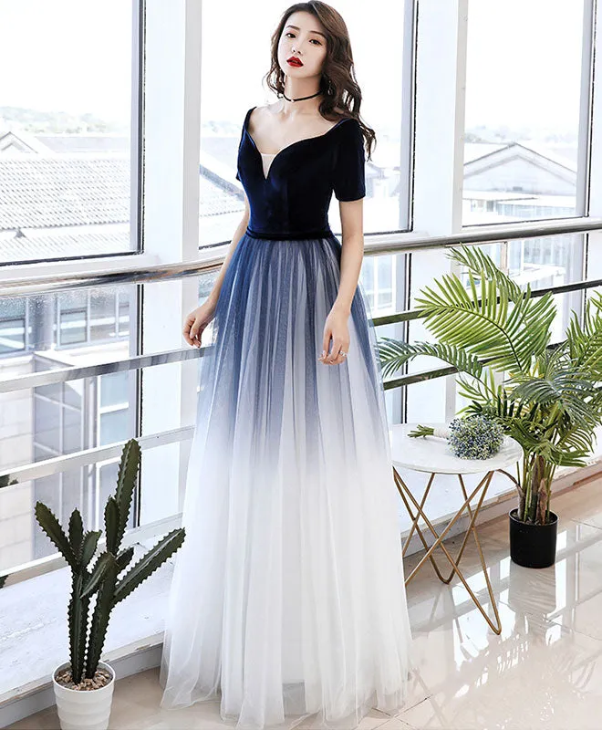 Simple Blue Tulle Long Prom Dress Blue Tulle Evening Dress