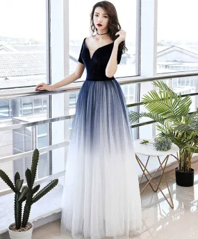 Simple Blue Tulle Long Prom Dress Blue Tulle Evening Dress