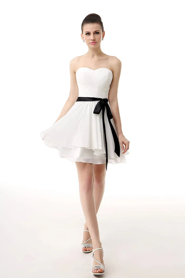 Simple Pleated White Homecoming Dresses