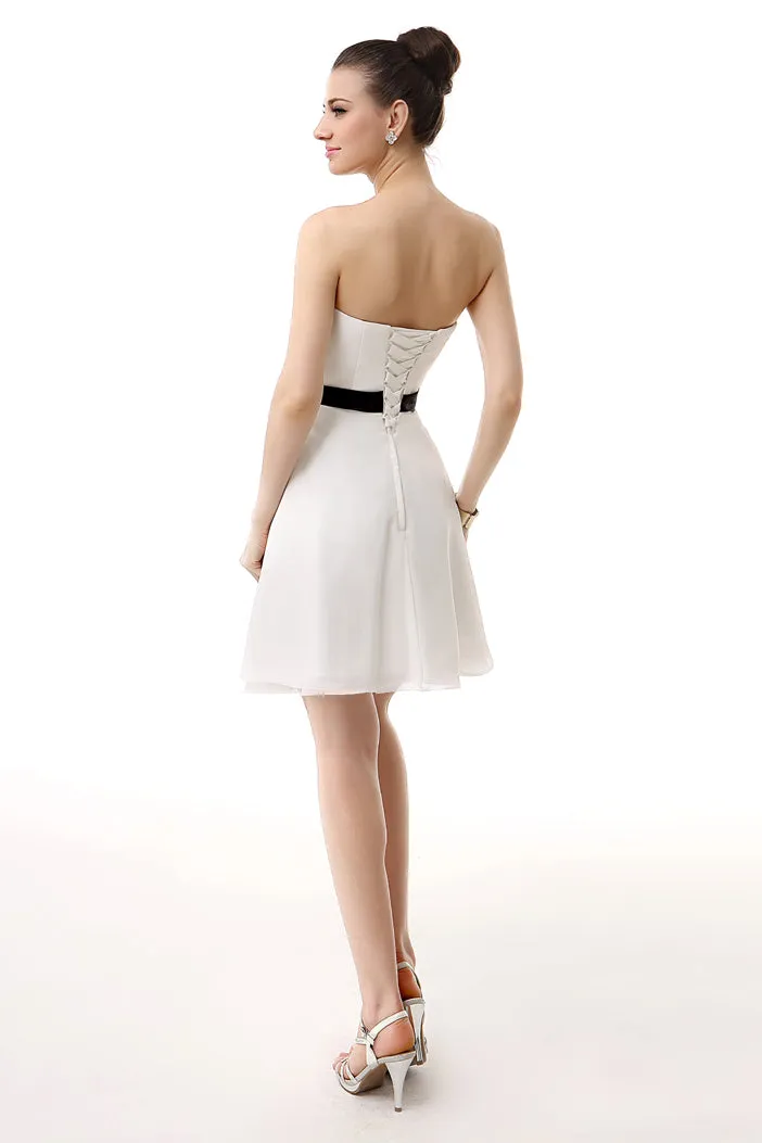 Simple Pleated White Homecoming Dresses