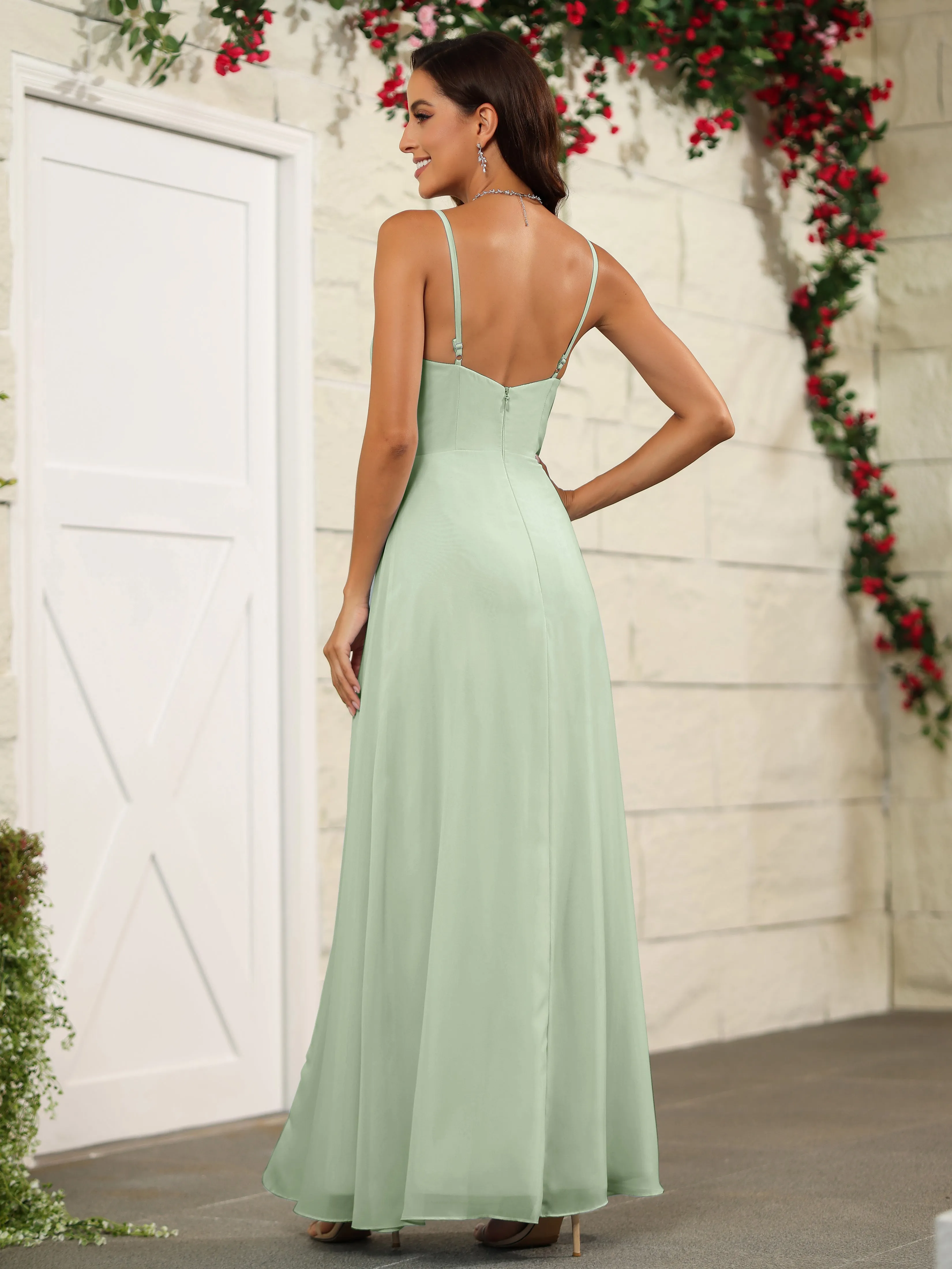 Simple Spaghetti Straps Chiffon Long Bridesmaid Dresses