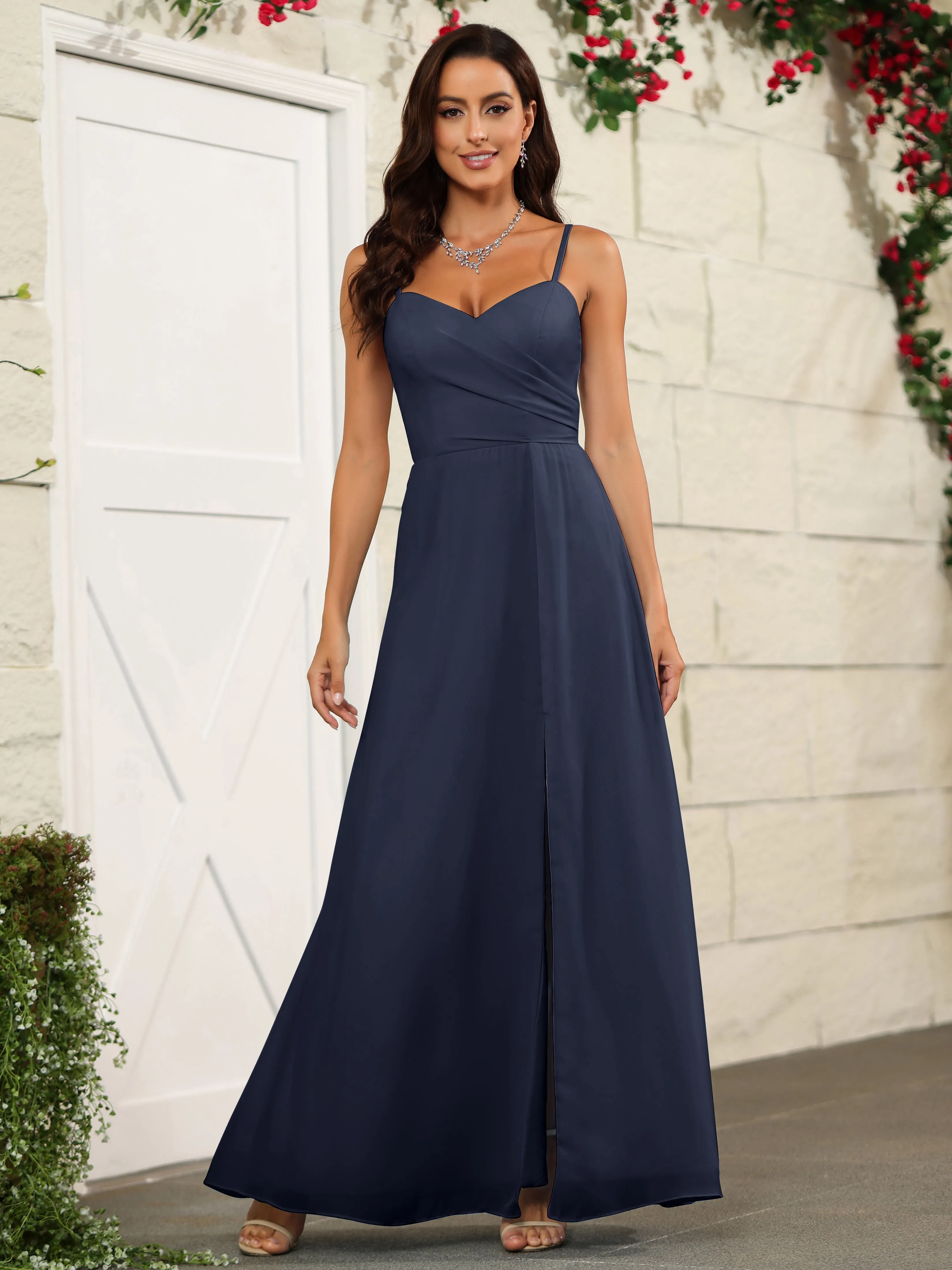 Simple Spaghetti Straps Chiffon Long Bridesmaid Dresses