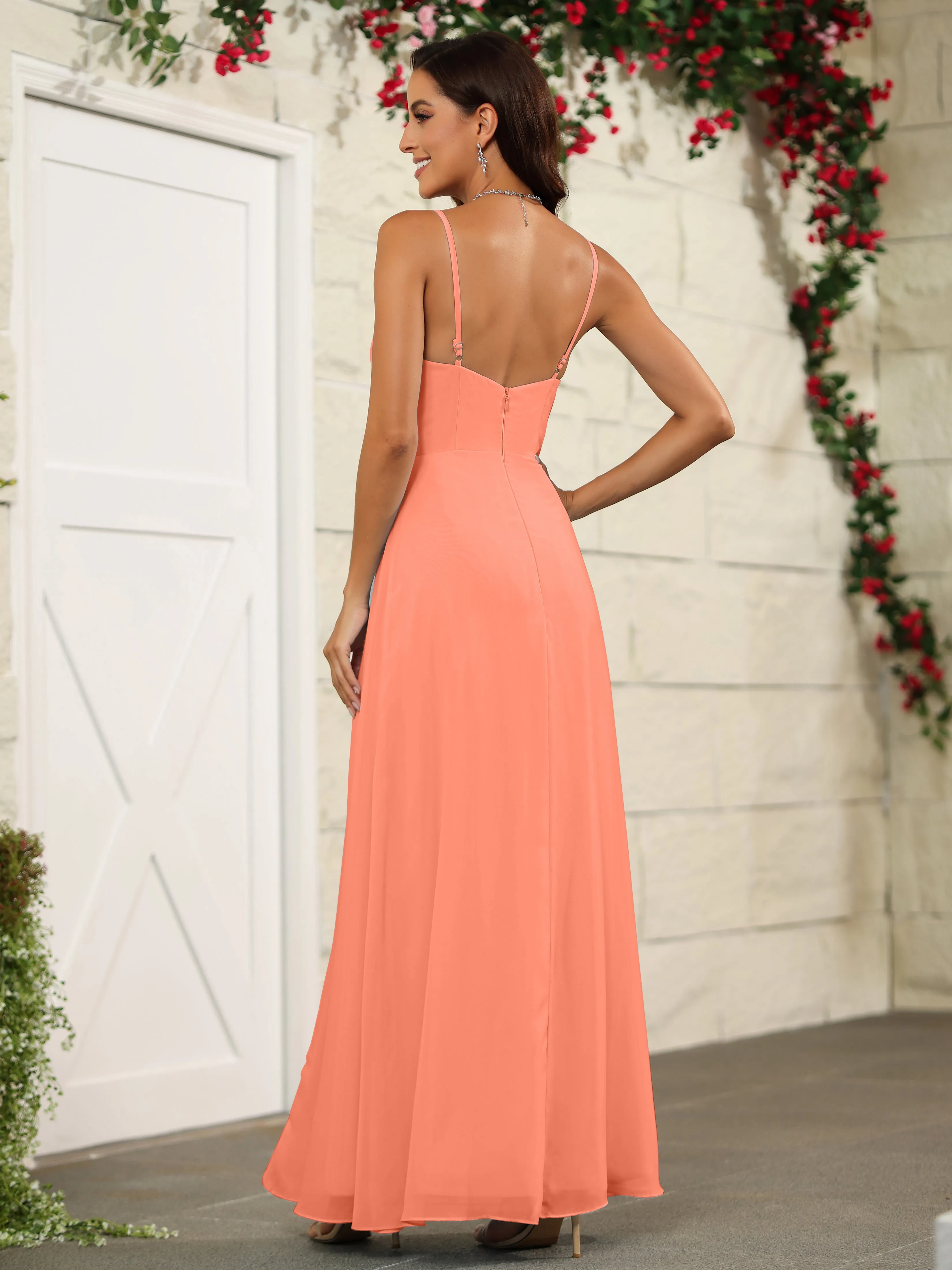 Simple Spaghetti Straps Chiffon Long Bridesmaid Dresses