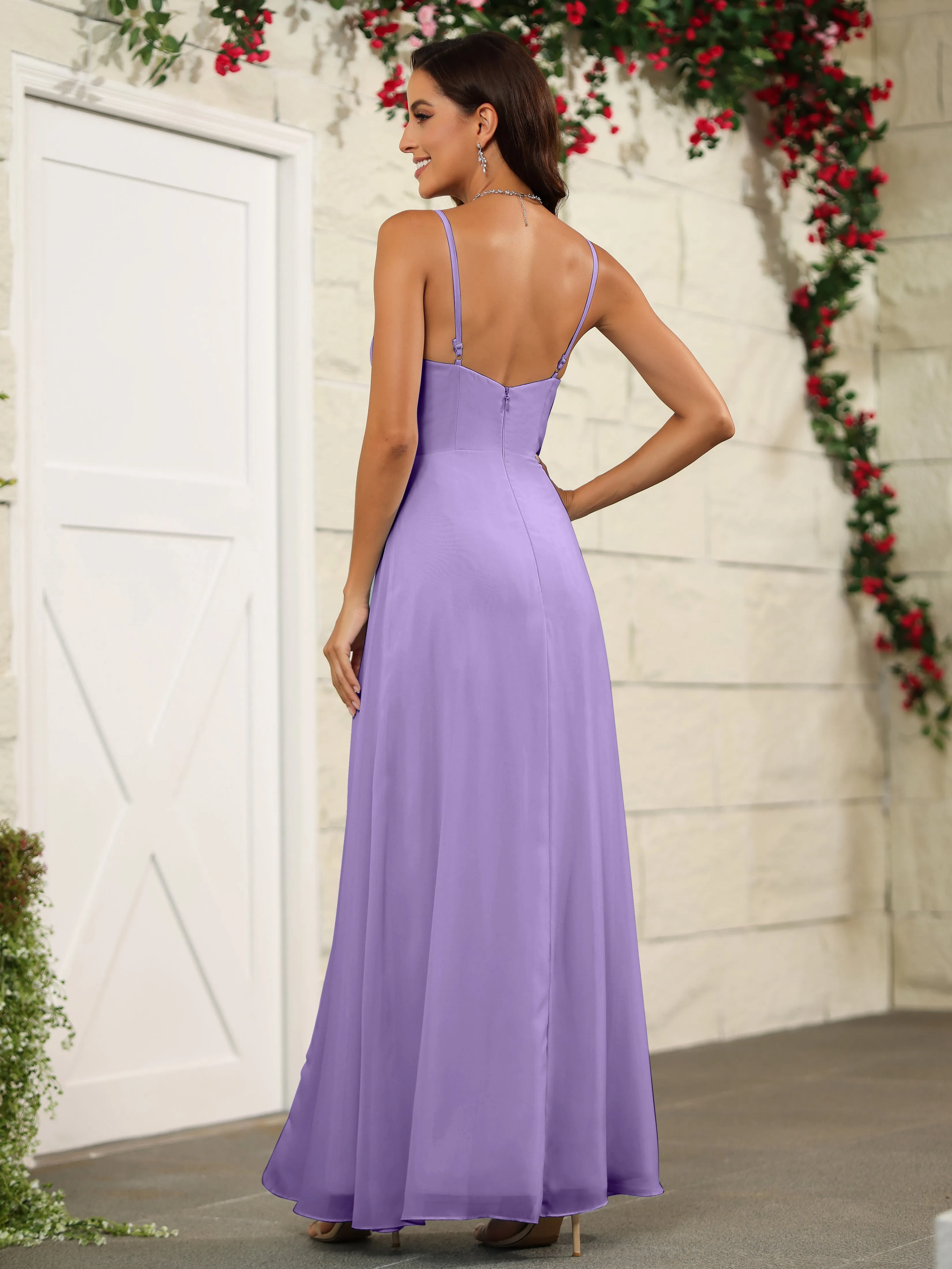 Simple Spaghetti Straps Chiffon Long Bridesmaid Dresses