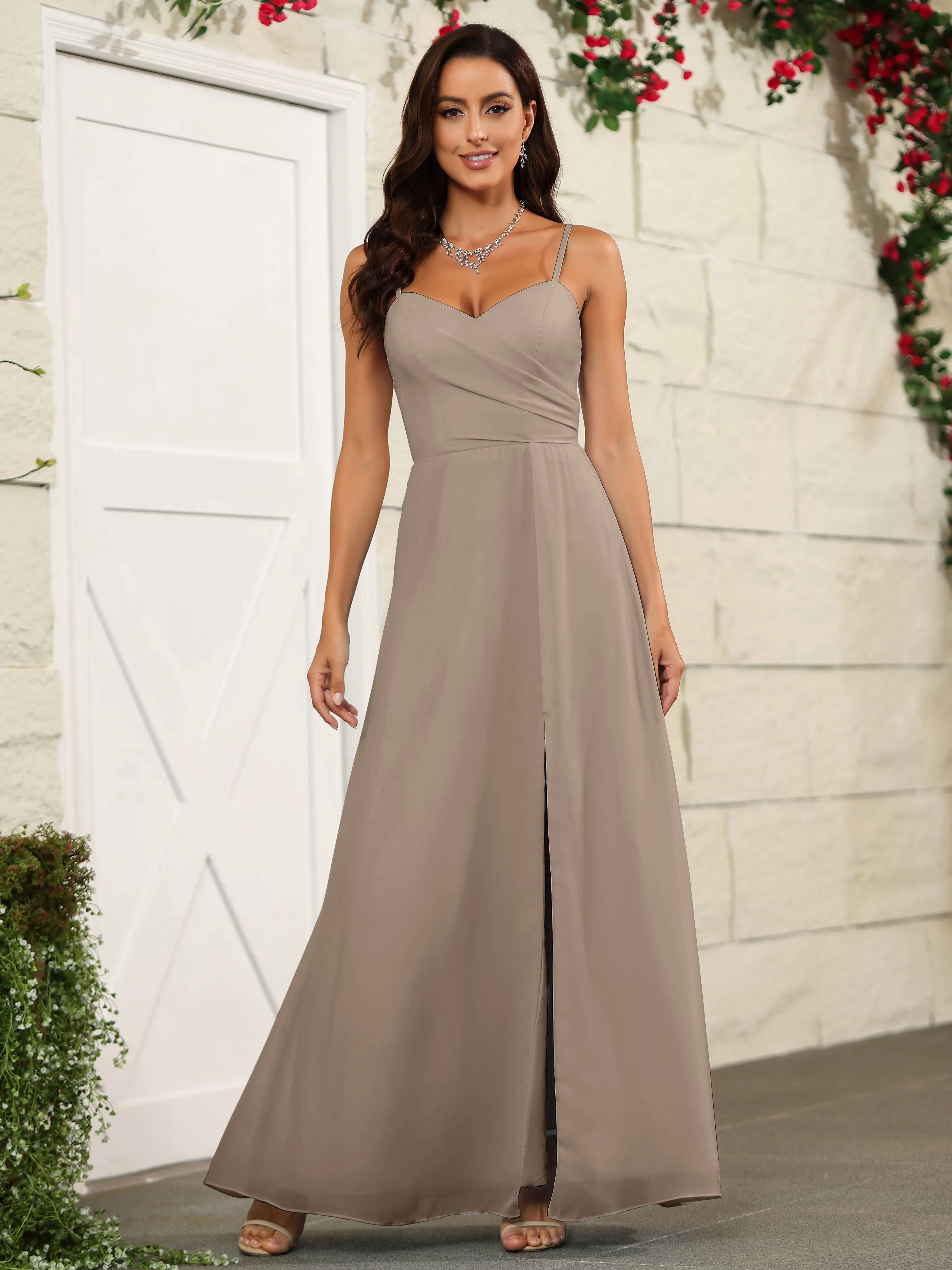 Simple Spaghetti Straps Chiffon Long Bridesmaid Dresses