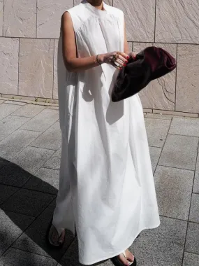 Solid Color Loose Sleeveless Stand Collar Maxi Dresses