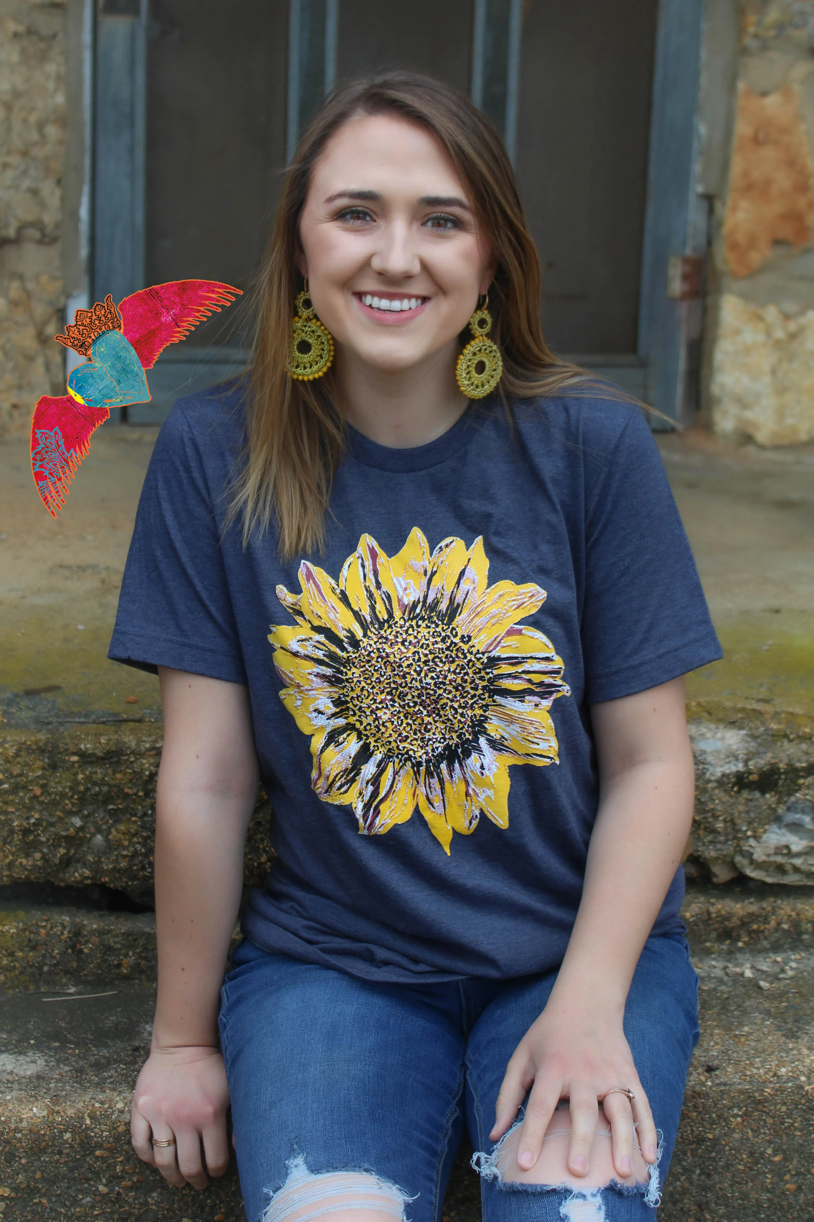 Super Sunflower Navy Crew Tee