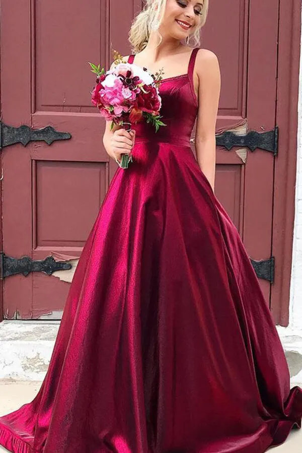 Taffeta A-line Spaghetti Straps Prom Dresses With Pockets, Evening Dress, SP701