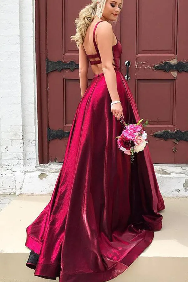 Taffeta A-line Spaghetti Straps Prom Dresses With Pockets, Evening Dress, SP701