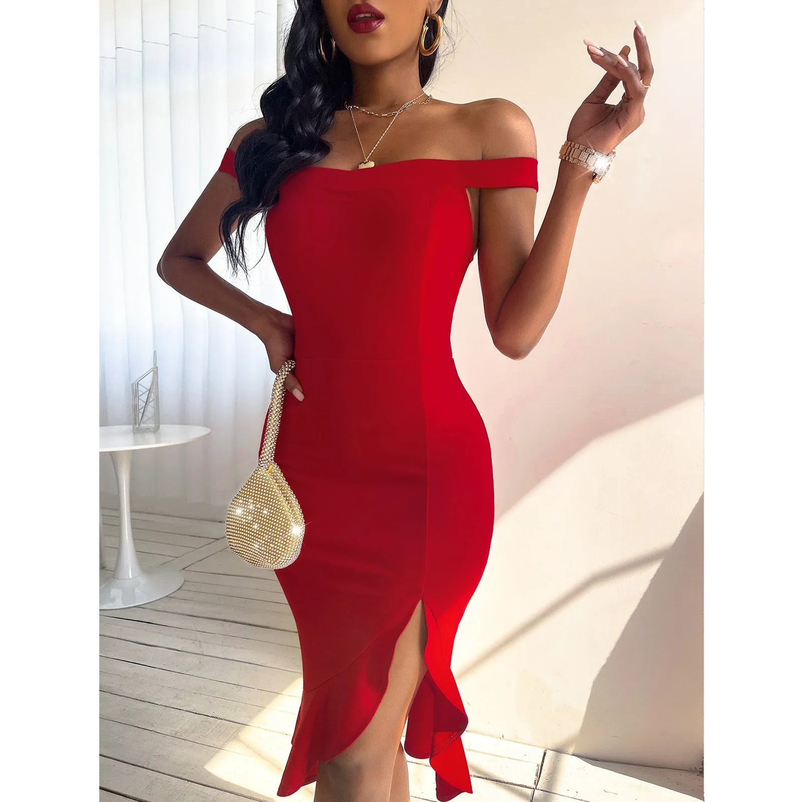 TastyHottie - Women Sexy Flounce Midi Dresses Elegant Empire Club Dress