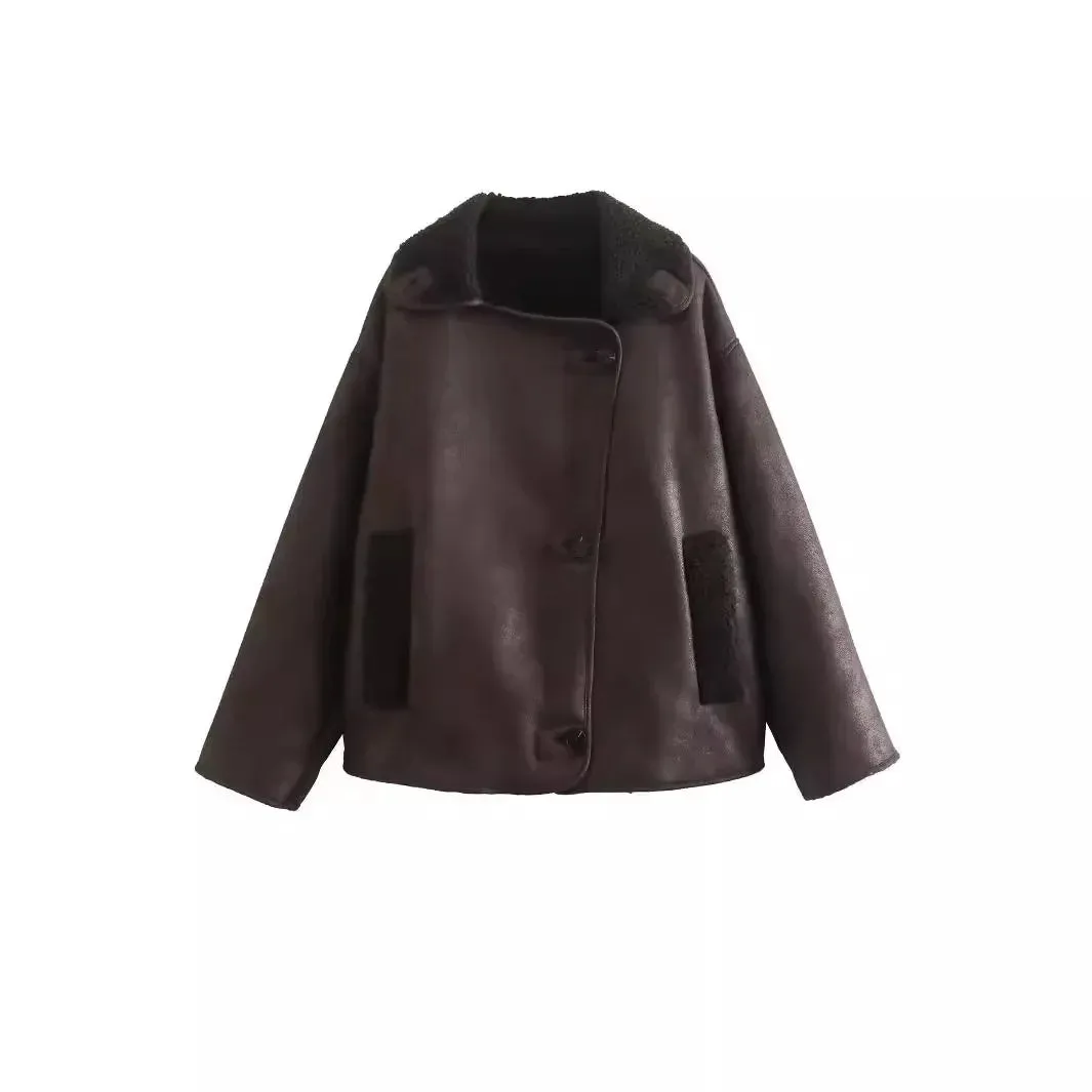 Thick Faux Leather Warm Wool Double-sided Plush Jackets