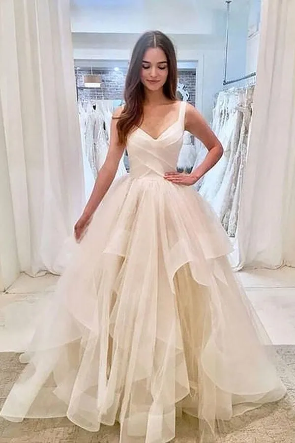 Unique Cascading Ruffles Tulle Bridal Gowns, Beach Wedding Dresses, SW408