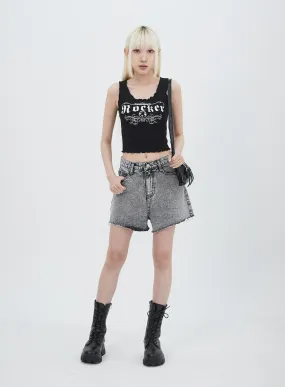 Wide Denim Shorts IU313