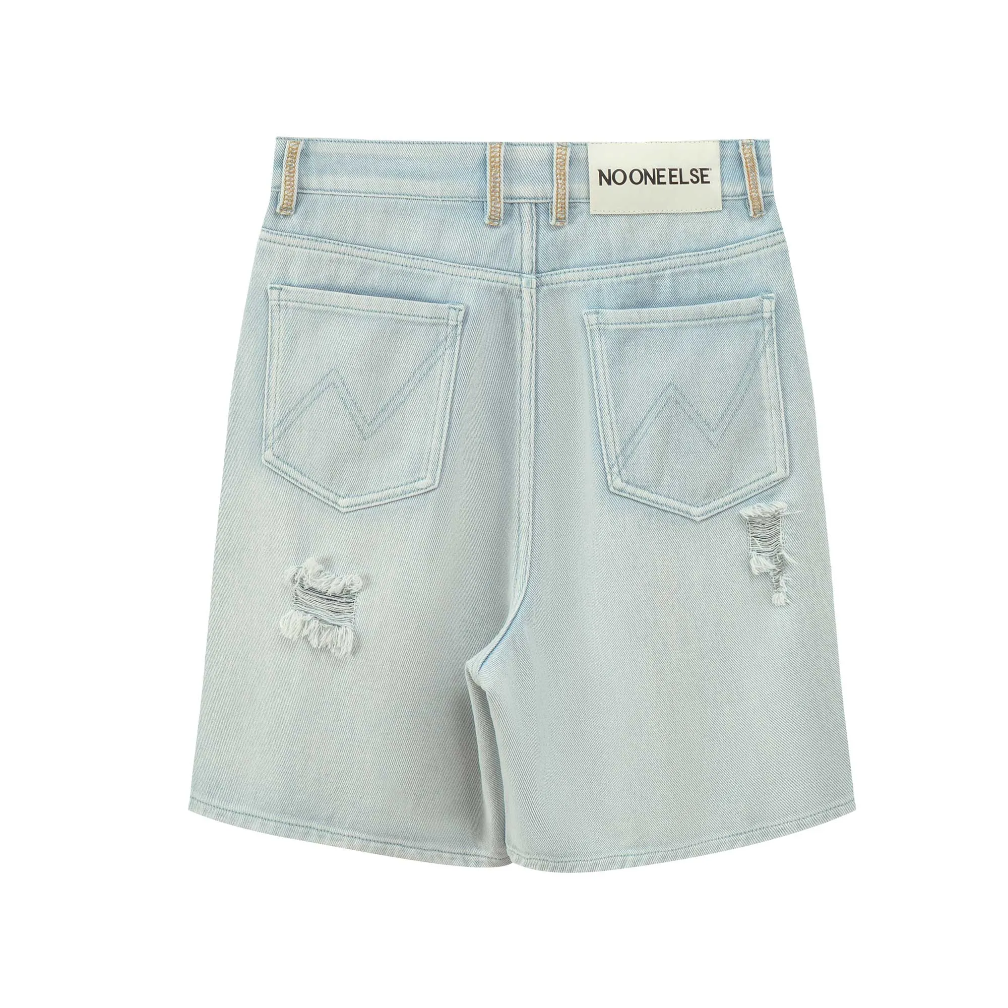 Wide Washed Denim Bermuda Shorts