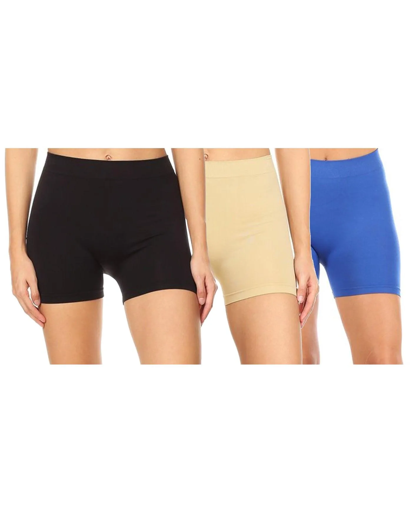 Women's Casual Stretch Elastic Waist Solid Basic Mini Biker Shorts Pants (Pack of 3)