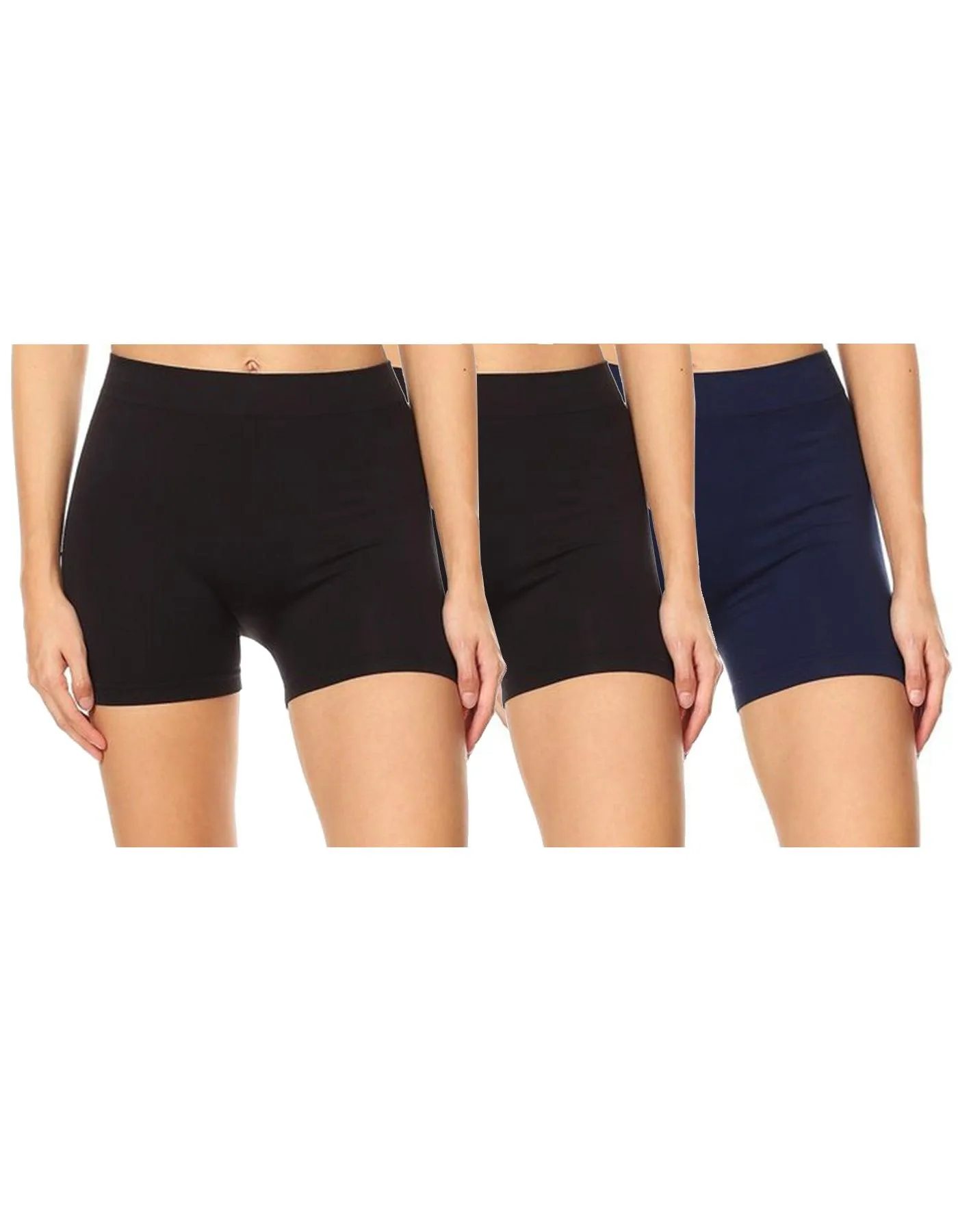 Women's Casual Stretch Elastic Waist Solid Basic Mini Biker Shorts Pants (Pack of 3)