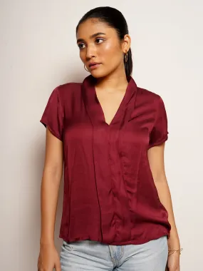 Women's Maroon Plain Basic Top