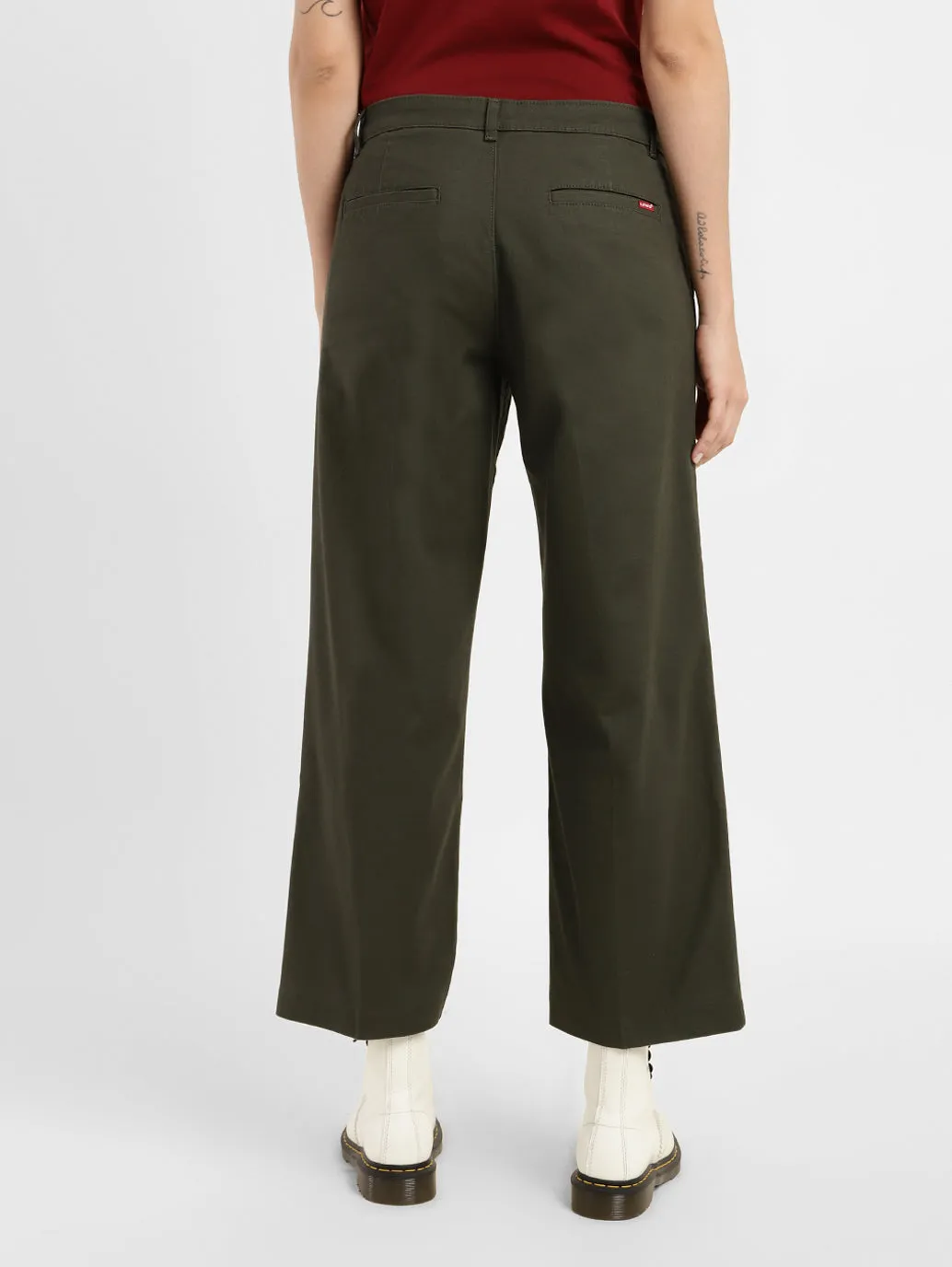 Women's Mid Rise Olive Relaxed Fit Trousers