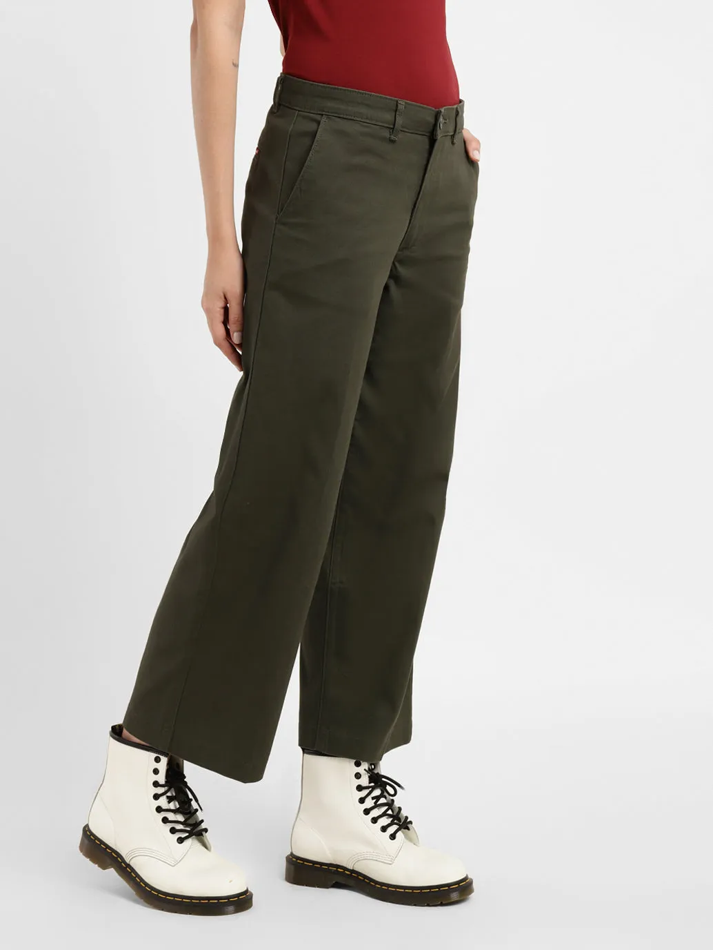 Women's Mid Rise Olive Relaxed Fit Trousers